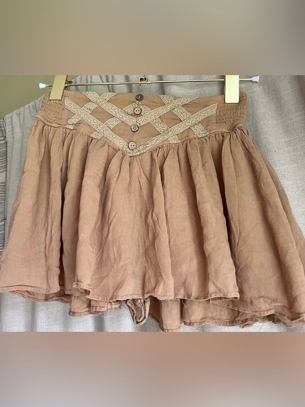 Mustard Seed Cottagecore Boho Flowy Skort Shorts Tan Beige Size Small